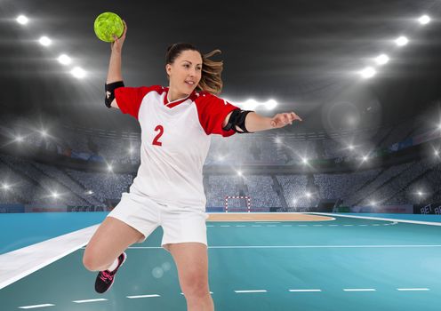Sportswoman playing handball 