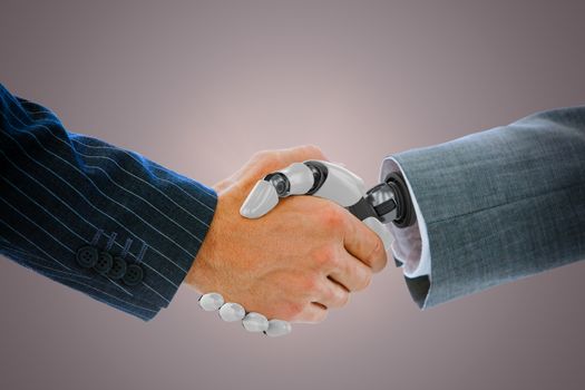 Composite image of cropped image of businessman dealing with robot