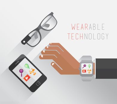 Wearable technology vector with glasses watch and smartphone