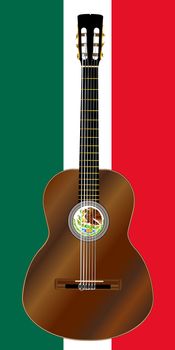 Spanish Acoustic Guitar On Mexico Flag Colors