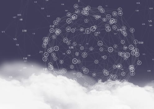 Connecting icons in clouds and sky