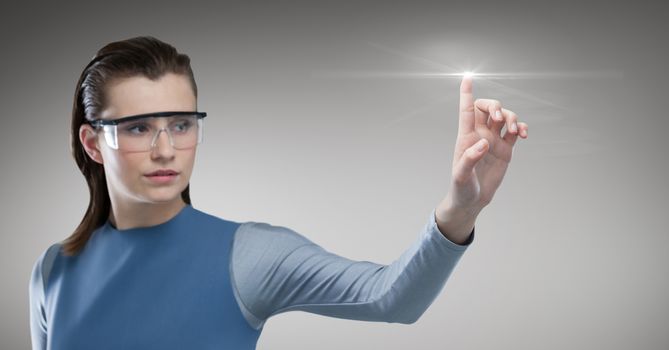 Woman with vr glasses touching flare
