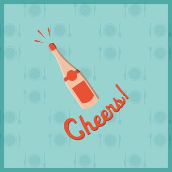 Vector image of champagne bottle with text cheers