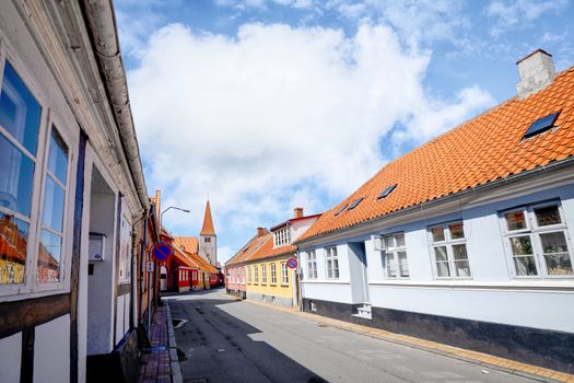 Danish village in the summer with red rooftops