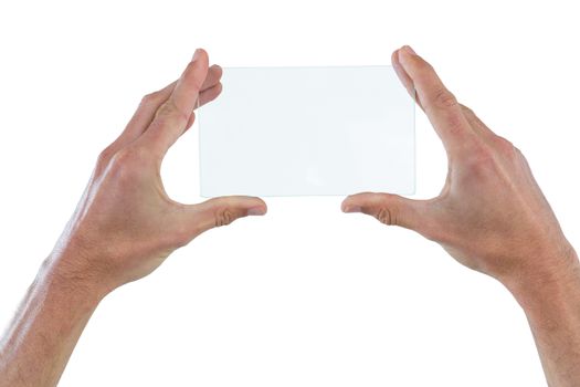 Hands holding futuristic digital tablet