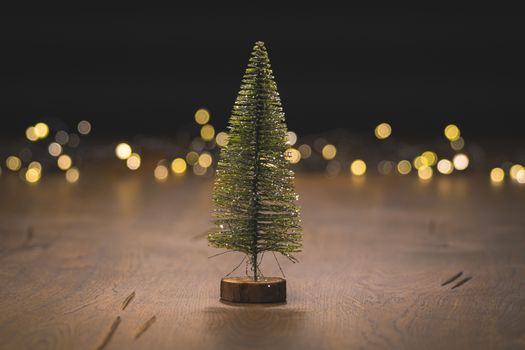 Christmas tree decoration on a wooden surface