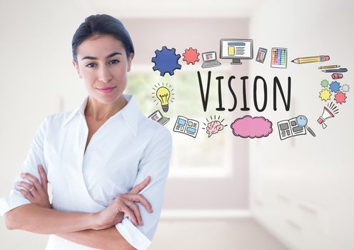 Powerful Woman with Vision text with drawings graphics