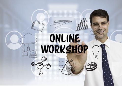 Business men drawing online workshop graphic
