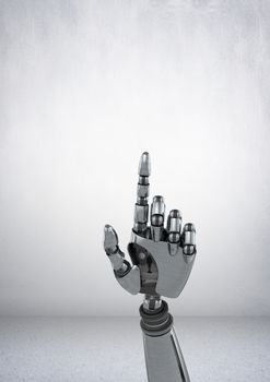 Android Robot hand pointing with grey background