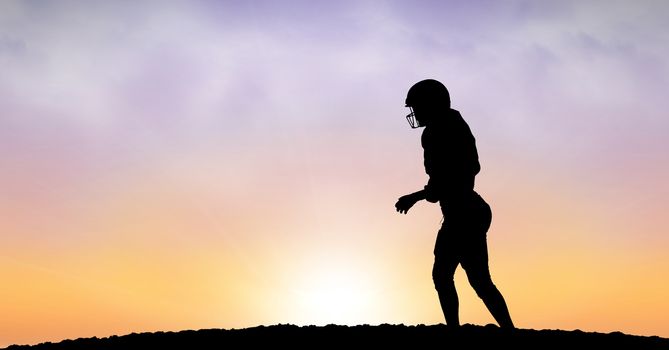 Silhouette sportsperson walking on field against sky during sunset