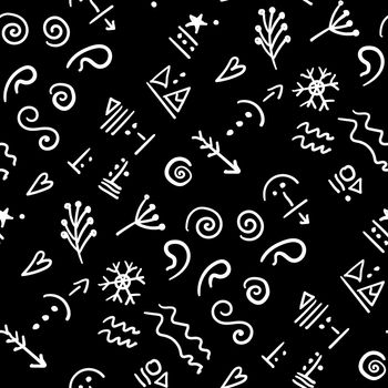 Seamless pattern with ancient runes on a black background. illustration for wrapping paper, background for your design..