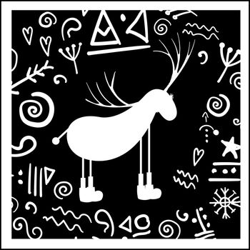 scandinavian deer. Printing on a t-shirt. Logo. Reindeer. CUTE CHARACTER. Folklore style..