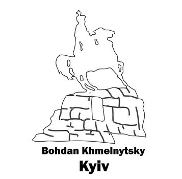 Sights of Ukraine. Monument to Kozak. Bohdan Khmelnytsky. The horseman on horseback. Kiev. Logo illustration..