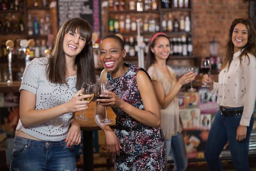 Portrait of happy females friends holding wineglasses