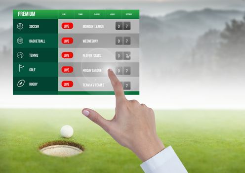 Hand touching a Betting App Interface Golf