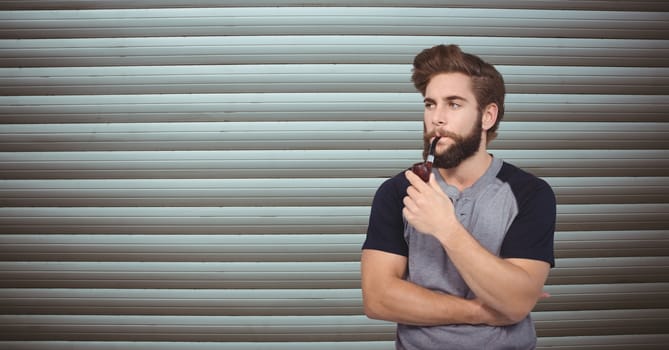 Male hipster smoking pipe