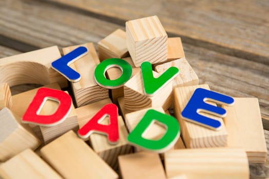 Close up of love dad text with wooden blocks