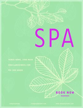 Pamphlet with spa text against leaf background