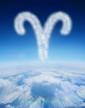 Composite image of cloud in shape of aries star sign