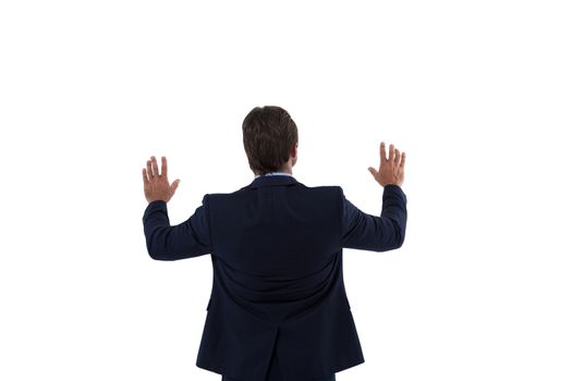 Businessman touching the invisible screen