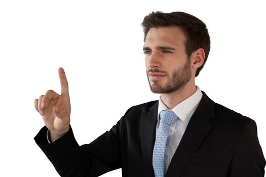 Mid adult businessman with stubble using invisible interface