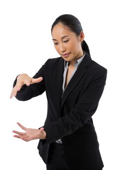 Businesswoman holding invisible object