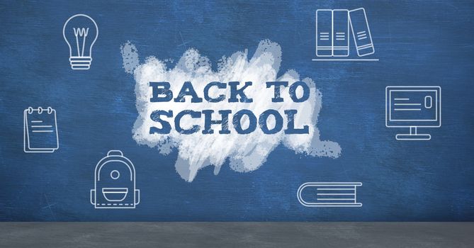 Digital composite of Back to school with education icons on blackboard