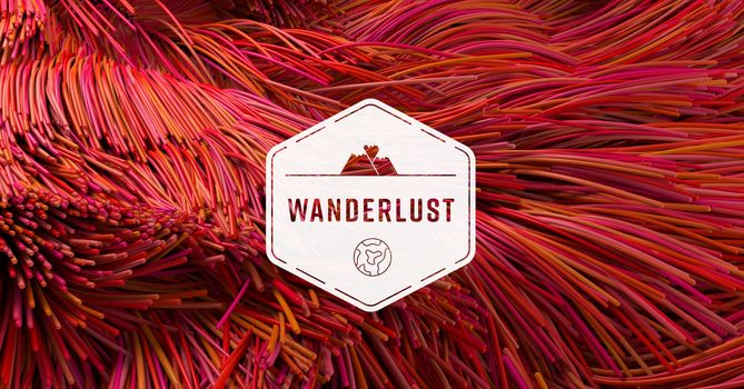 Wanderlust icon against red colour lines background