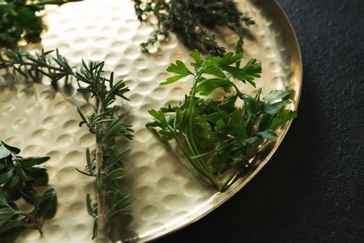 Various type of herbs in plate