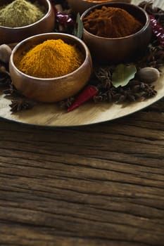 Various type of spices in bowl 
