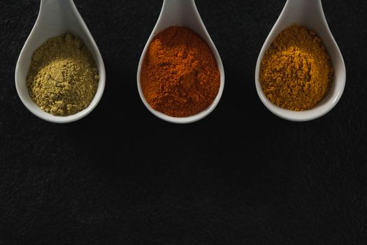 Various type spices on spoon
