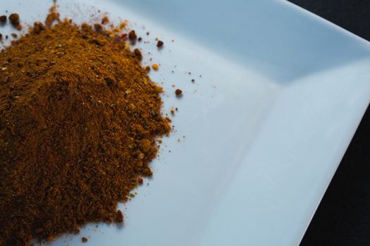 Red chili powder in a tray