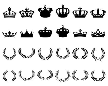 silhouettes of crowns and laurel wreaths