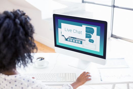 Composite image of graphic image of live chat text with speech bubbles