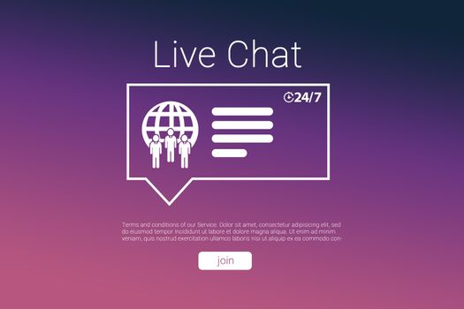 Composite image of icons and live chat text