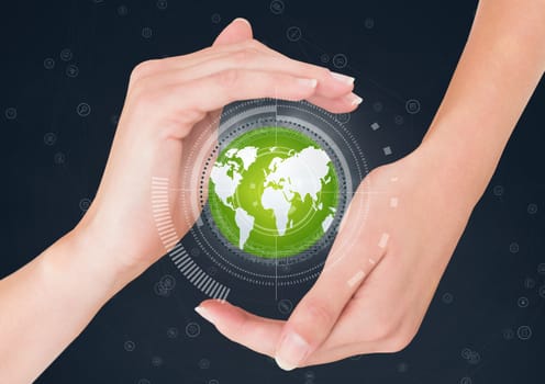 Hands holding a globe with connectors