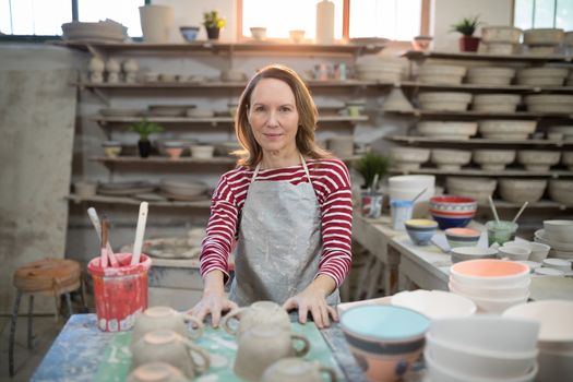 Portrait of female potter standing at worktop