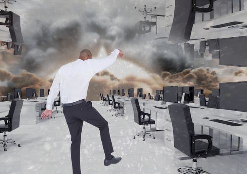 inverted office in the clouds explosion