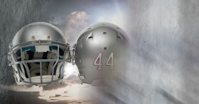 American football helmets with sky transition