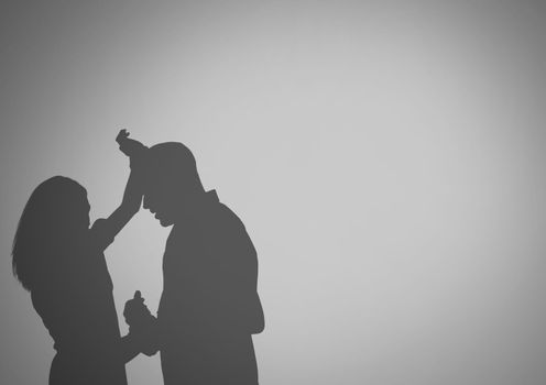 Violent couple silhouettes arguing