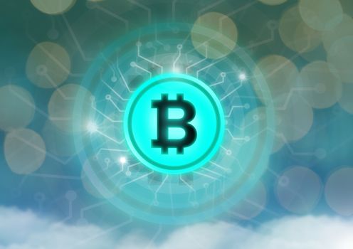 bitcoin graphic icon with bokeh effects