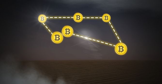 Bitcoin icons connecting in a network