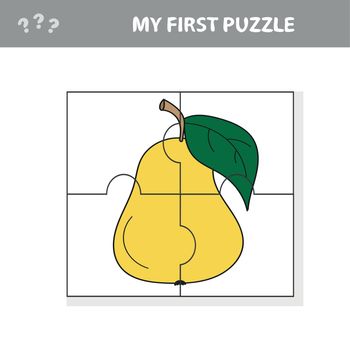 My first puzzle - fruits, puzzle task, game for preschool kids. Pear
