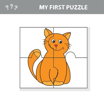 My first puzzle. Cute puzzle game. Vector illustration of puzzle game with happy cartoon cat for children