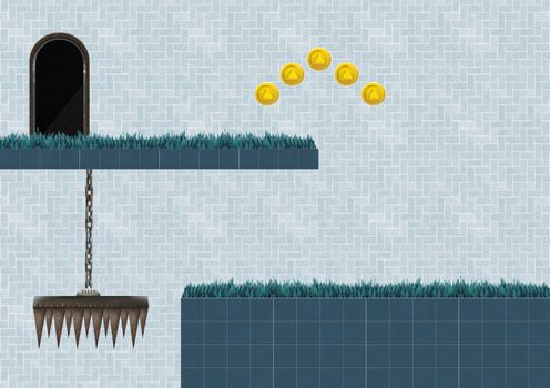 Computer Game Level with coins and trap