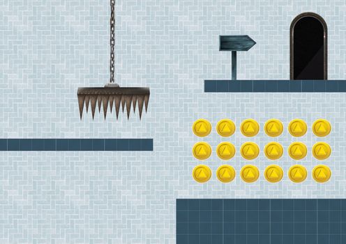 Computer Game Level with coins and trap
