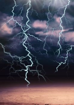 Lightning strikes in sky