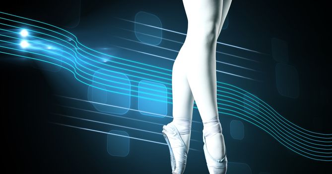 Ballet dancer with swish glowing curve motion design