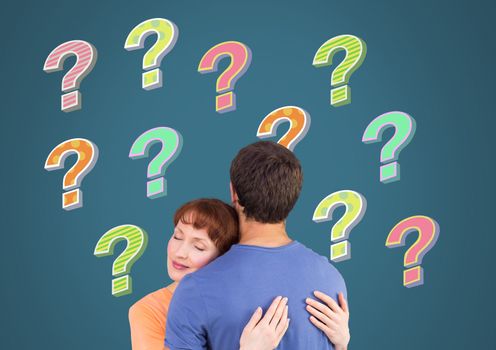 Couple with colorful funky question marks