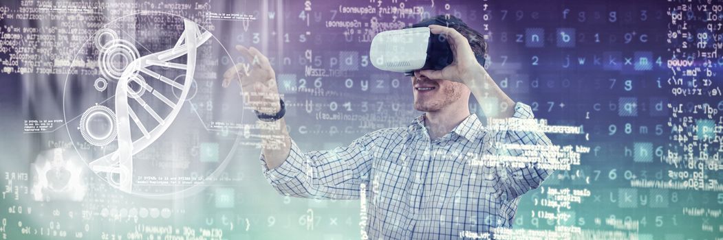 Composite image of businessman working with vr